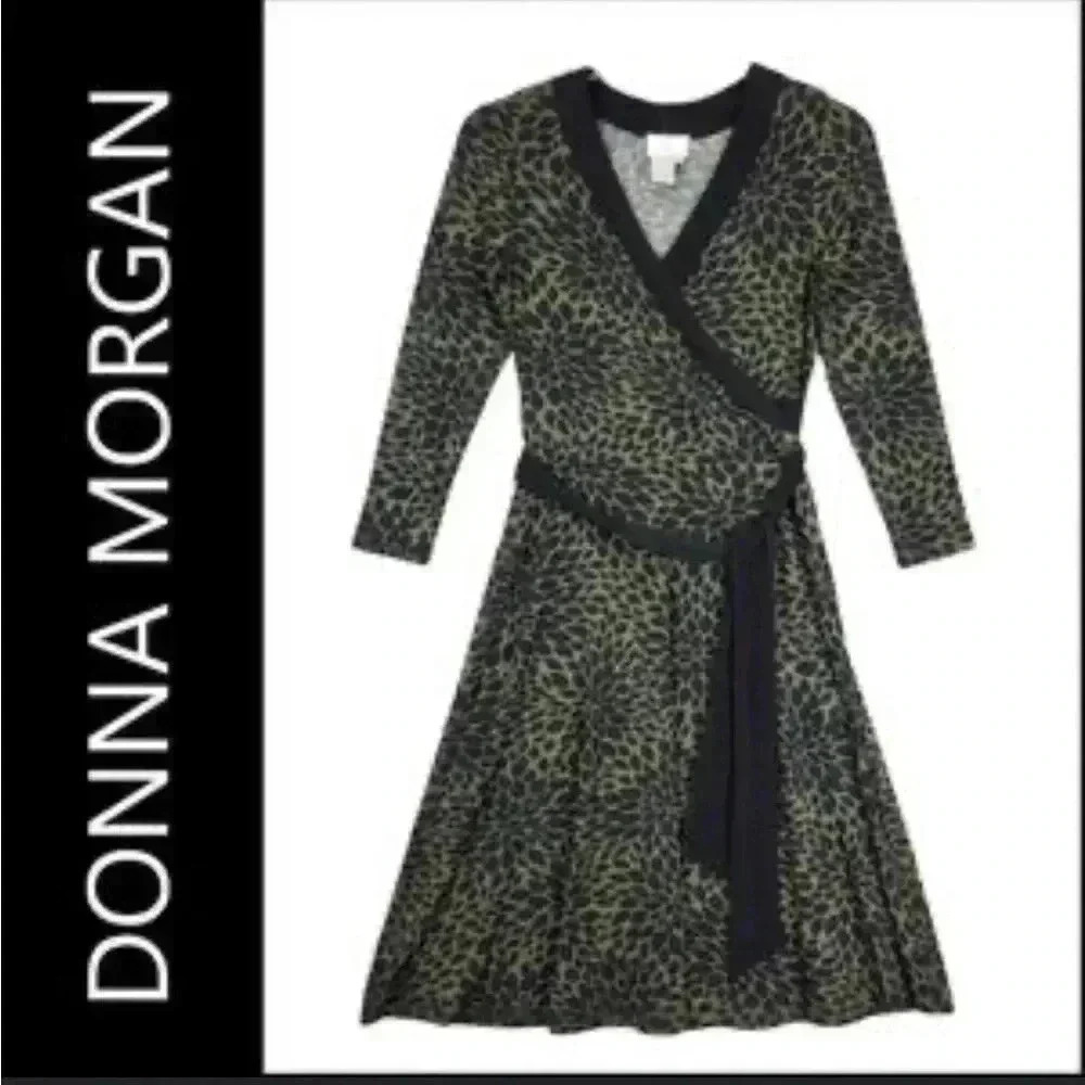 ❤️2/$60❤️[US4]DM Donna Morgan Leaf Long Sleeve Surplice Neck Tie Neck Wrap Dres